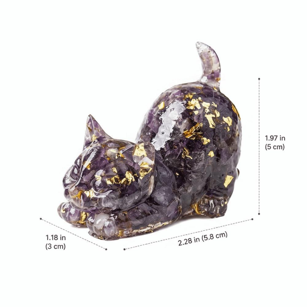Cadeaux Figurine Chat en Cristal à Queue Bouclée Accents Feuille d'Or Style Artisanal Statue de Chat Ornement de Chat Décor de Salon