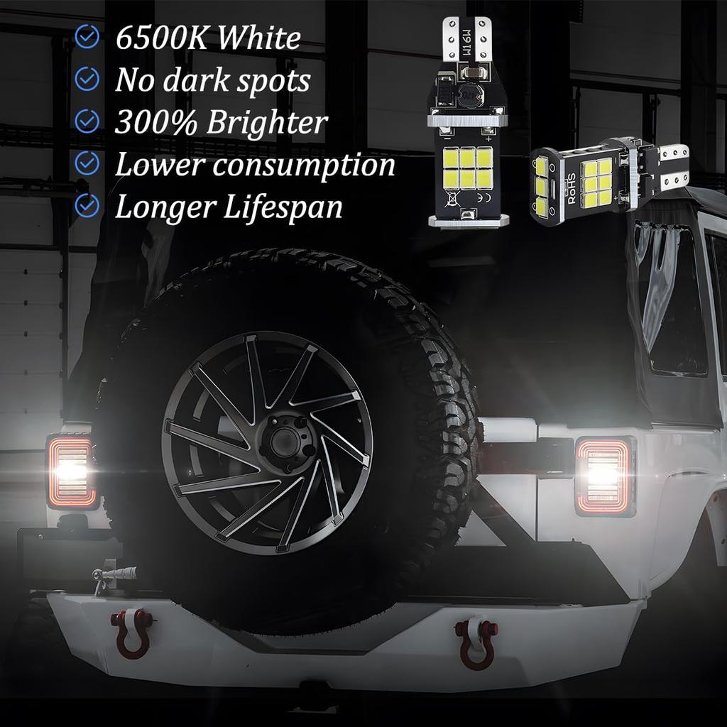 2PCS Car 921 912 LED Bulb Reverse Light, 6500K 15SMD Chipsets Canbus Error Free Vehicle Backup Light, 906 922 W16W T15 Automotive Exterior Lamp Bulb,