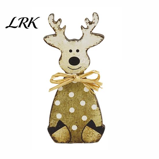 Rustic Style Table Centerpieces Wooden Elk Figurine, Ornament, Vintage Animal Desktop Decoration, 2D Flat Decorations Wall Hanging Ornament with Hemp