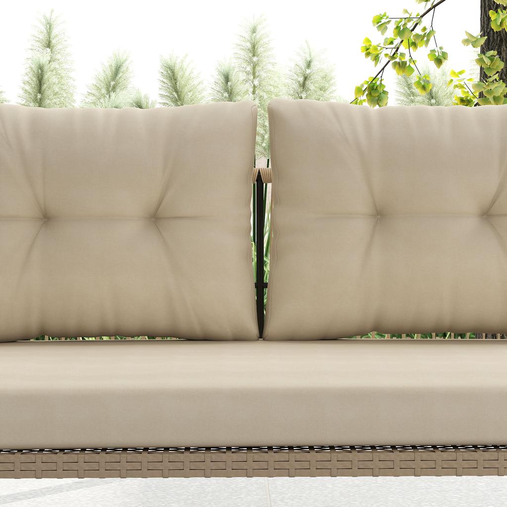 Hollywood Swing 2-Seater, Rattan Garden Swing with Cushions, Chains, Up To 240 Kg, 115 X 66 X 44 Cm, Beige
