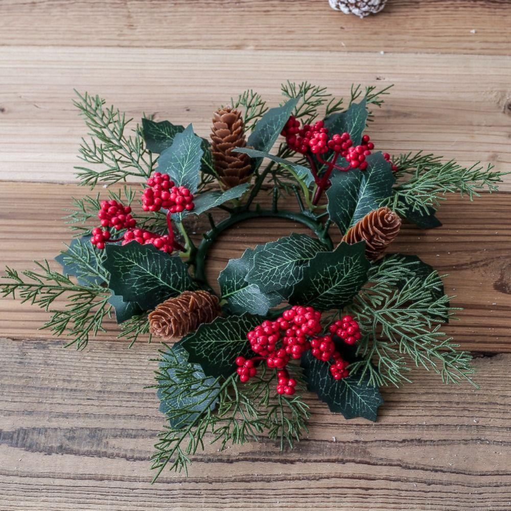 Pine Candle Holder Wreath 28cm Pinecone Wreath Candlestick Wreath  Festival Celebration