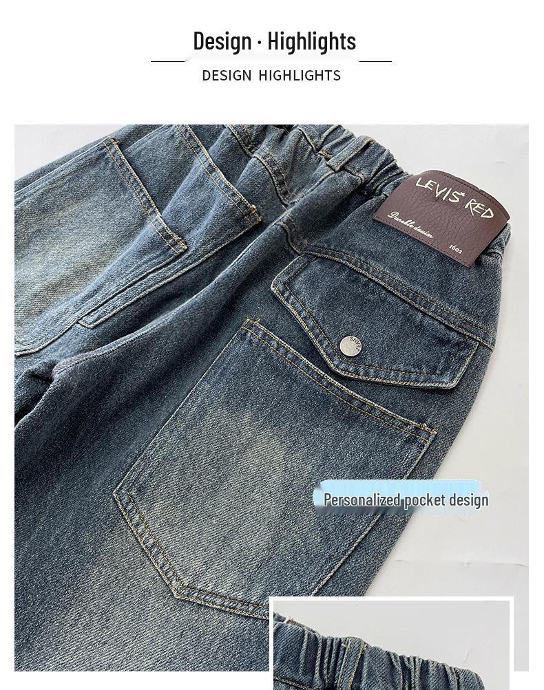 Boys' Trendy Soft Denim Jeans - 2025 Spring/Autumn Straight-Leg Loose Pants, Korean Style Children's Trousers.