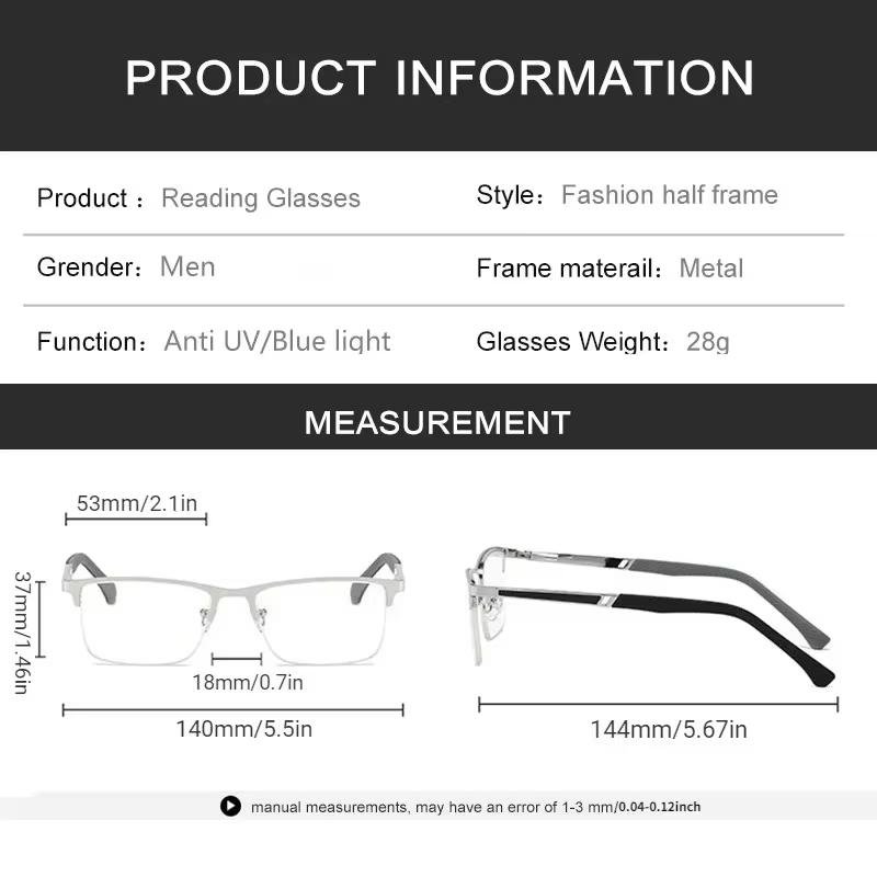 Men's Half-frame Professional Reading Eyeglasses Anti-blue Lightweight Anti-fatigue Metal Frames Presbyopia Eyeglasses + 1 .0To+4.0