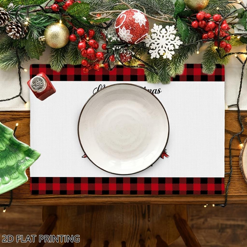 4pcs/6pcs Christmas Placemats for Dining Table, Plaid Xmas Tree Pattern Home Kitchen Placemats, Suitable for Holiday Decorations, Dining Tables, Scene