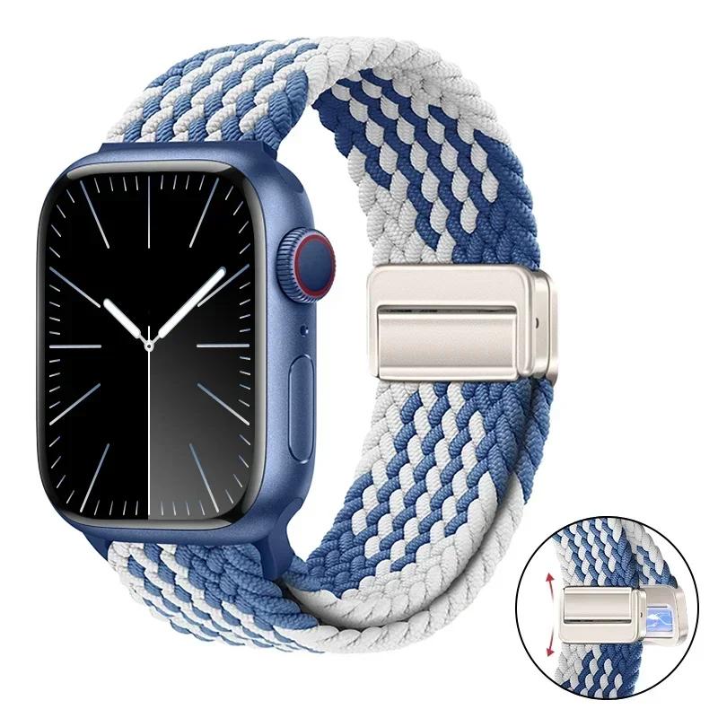 Magnetic Braided Loop Strap For Apple Watch Band 45mm 41mm 44mm 42mm 46mm Ultra 3 49mm Nylon Bracelet iWatch 11 10 9 8 7 6 5 SE