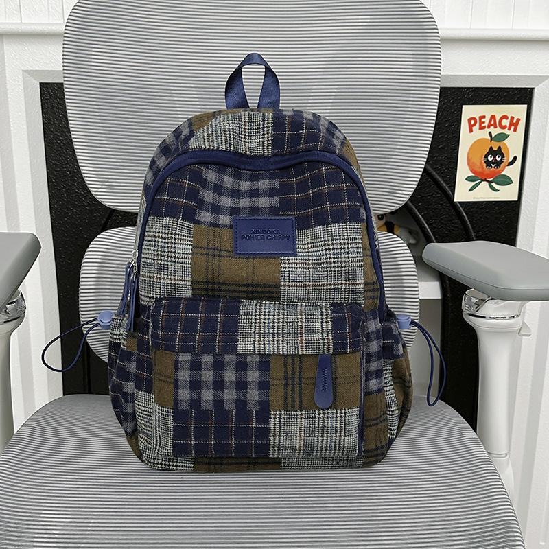 Sac à dos à carreaux rétro pour femme Sac d'école pour étudiant
