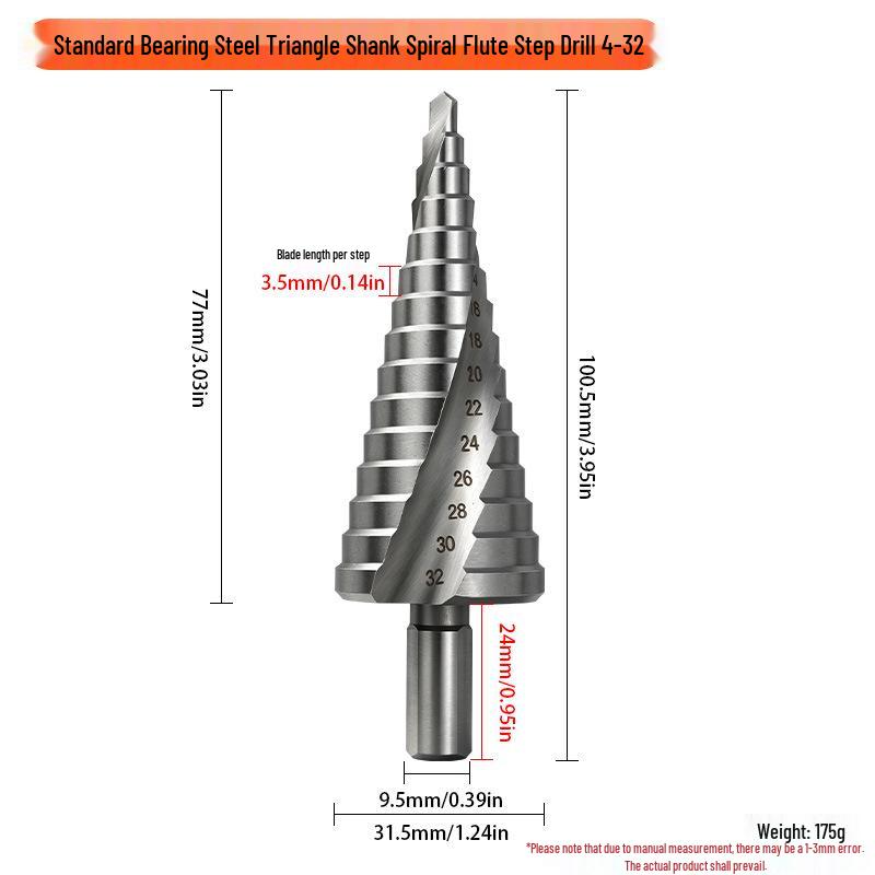 High-Speed 4241 Steel Silver Spiral Flute Step Drill Bit Set (4-12mm, 4-20mm, 4-32mm)