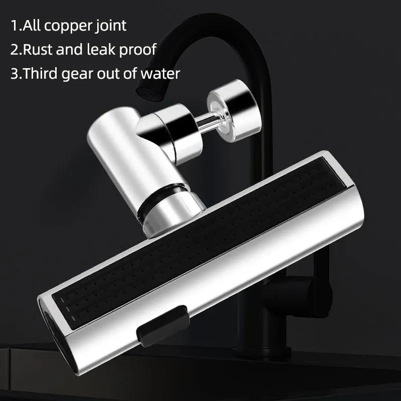 Universal Rotating Nozzle 3-speed Waterfall Water Outlet Multi-function Faucet Extender Splash-proof Kitchen Artifact