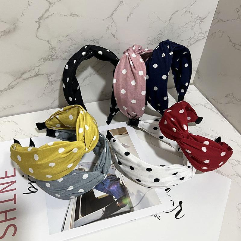 Women’s Cross Wide Edge Polka Dot Middle Knot Double Layer Comfort Hairband Stylish and Durable Headwear Women
