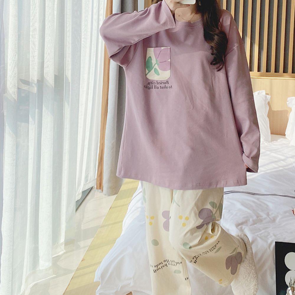 Loose Fit Maternity Pajamas Long-Sleeved Pajama Suit Sweet Homewear Suit  Autumn Season