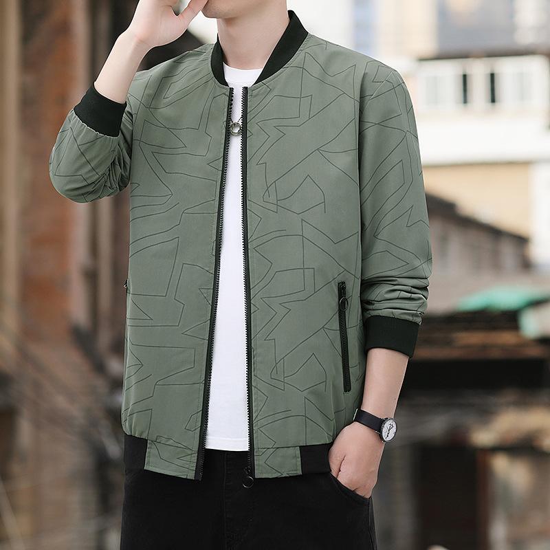 

Trendy Brand Spring and Autumn New Jacket Men s Korean Style Trendy Stand-up Collar Printed Thin Slim Fit High-end Men s Jacket Top 5XL