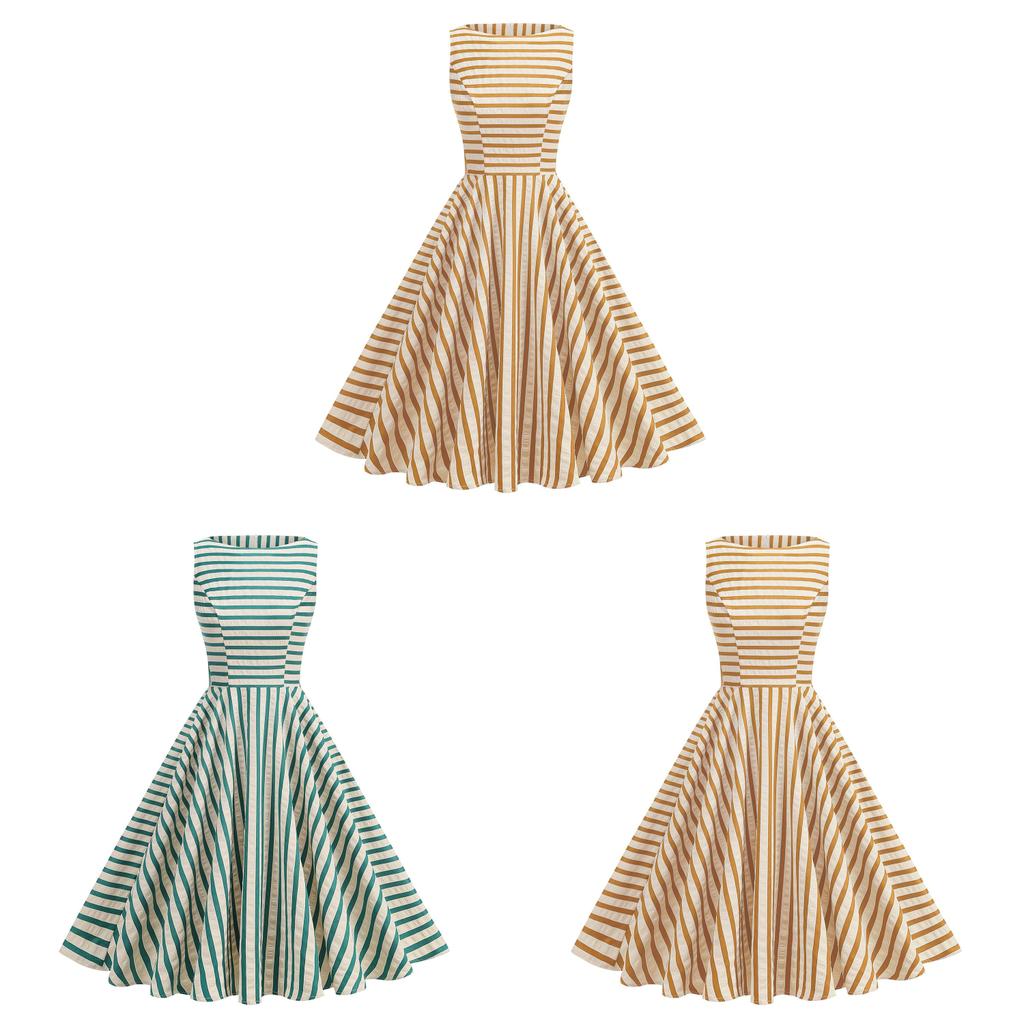 Tropical Vacation Dress With Asymmetrical Stripes And Splicing For Casual Summer Wear