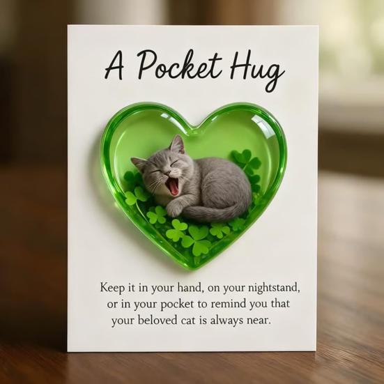 Cat Memorial Pocket Hug with Inspirational Card Emotional Support Love Heart Shaped Cat Pocket Token Decoration Cat Owners Keepsake Gift