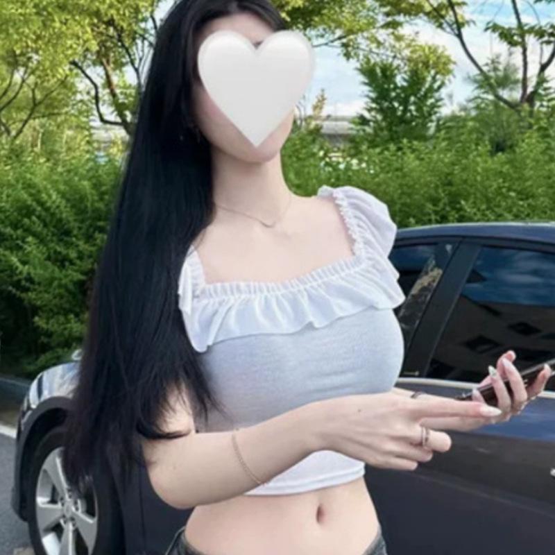 Korean Dongdaemun Off-Shoulder Ruffle Crop Top: Slimming, Sexy, Pure Desire Style for Women