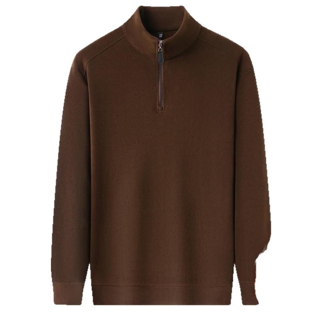 Men's Thickened Fleece Half-Zip Polo Shirt with Stand-up Collar - Comfortable, Skin-Friendly, Plus Fleece Casual Hoodie