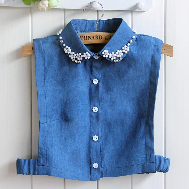 Korean Style Denim Plum Blossom Decorative False Collar Women s Shirt