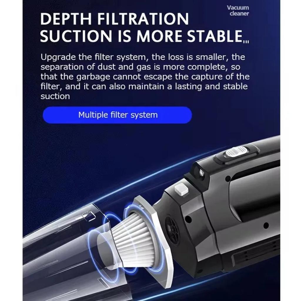 Car Vacuum Cleaner Car Inflatable Pump 120W Wireless Rechargeable Pump 4-in-1 Super Suction Car Handheld Vacuum Cleaner