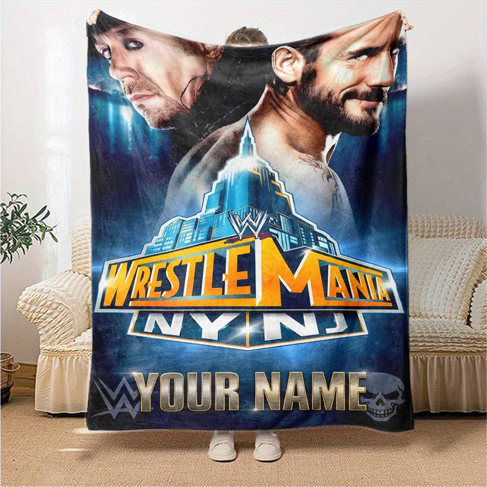 Wrestlemania Customize Text Blanket Lightweight Personalized Blanket Durable Comfort Versatile for Seaside Picnics Sofa Livingroom All-Season Use