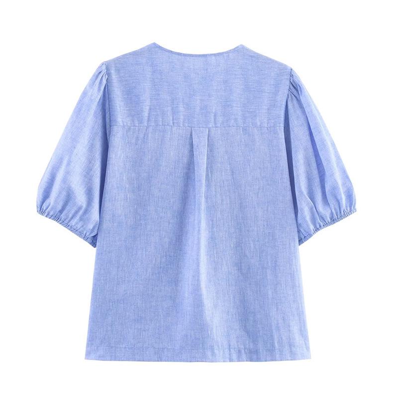 2025 Women's Autumn European & American Bow Striped Short-Sleeve Top 1165057