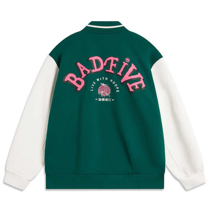Li Ning Basketball Series Bad Five Letter Splicing Single-Breasted Comfortable Breathable Versatile Fleece Loose Baseball Jacket Men jackets AFDU307-3