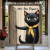 Funny Cat Shower Curtain Hilarious Cute Black Kitty Pet Retro Lovely Interesting Animal Farmhouse Wooden Door Oil Painting Bath