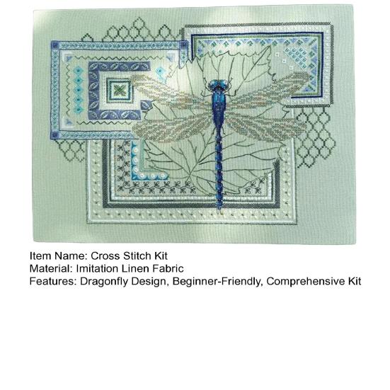 Dragonfly Cross Stitch Kit Beginner Geometric Dragonfly Embroidery Kit Stamped Embroidery Cloth Threads Included Gift for Craft Lovers