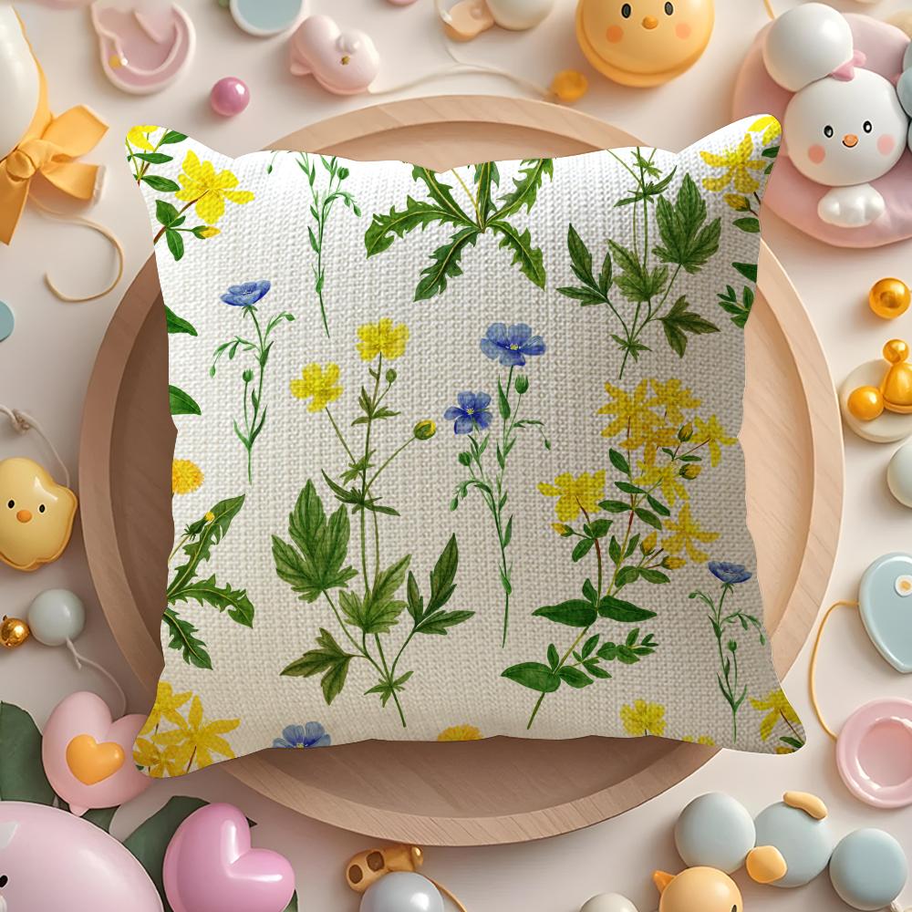 Spring Wildflowers Pillow Case Pattern Printed Pillowcase For Living Room Sofa Cushion Cover  Bedroom Decor