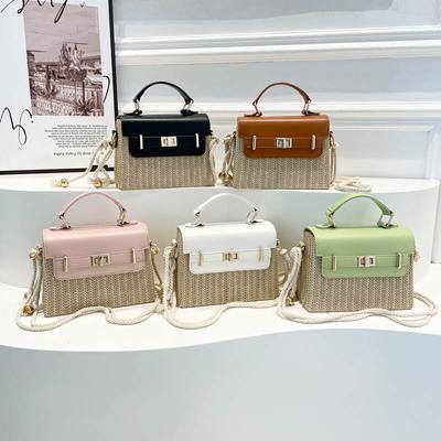 Sommermode Stroh gewebte Handtasche Tasche Damen neue einfache lässige gewebte Schulter Messenger Box Tasche