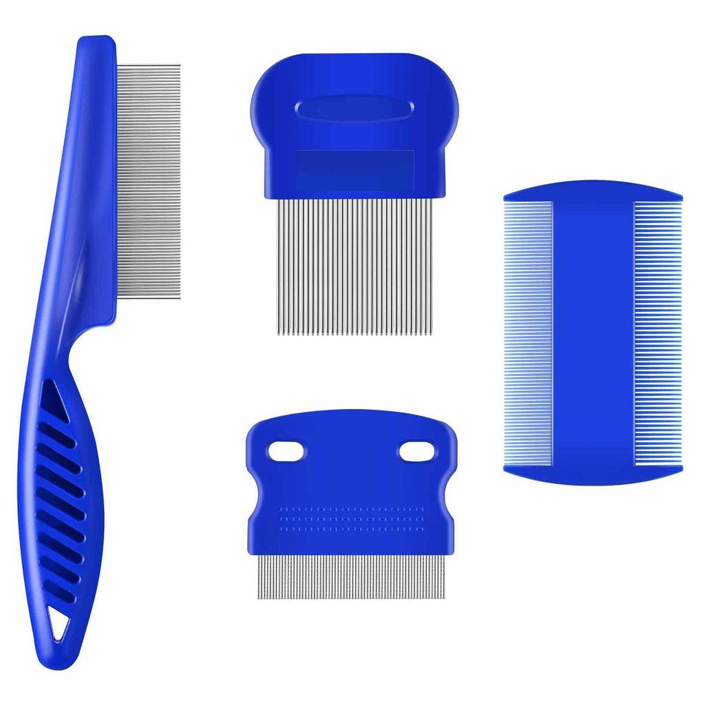 Blue Pet Flea Comb Kit With Durable Stainless Steel For Cat And Dog Shedding And Cleaning