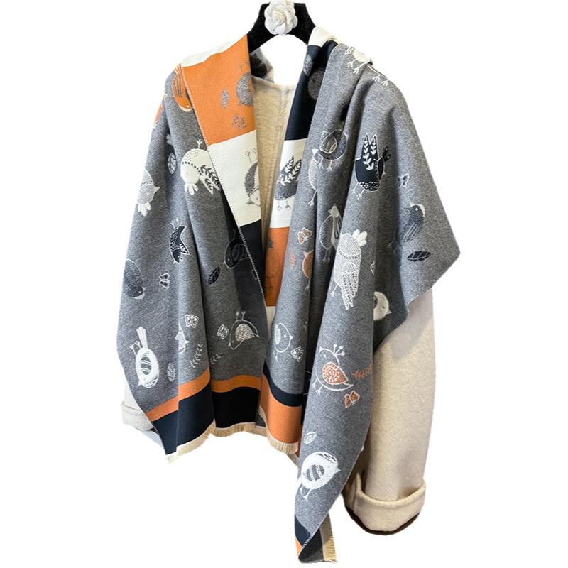 Imitation Cashmere Scarf Versatile High-End Contrast Color Double-Sided Winter Fashion Shawl Women