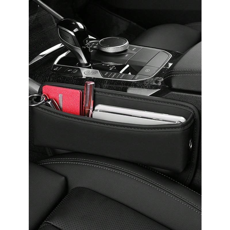 1pc Black Leather Car Seat Gap Organizer