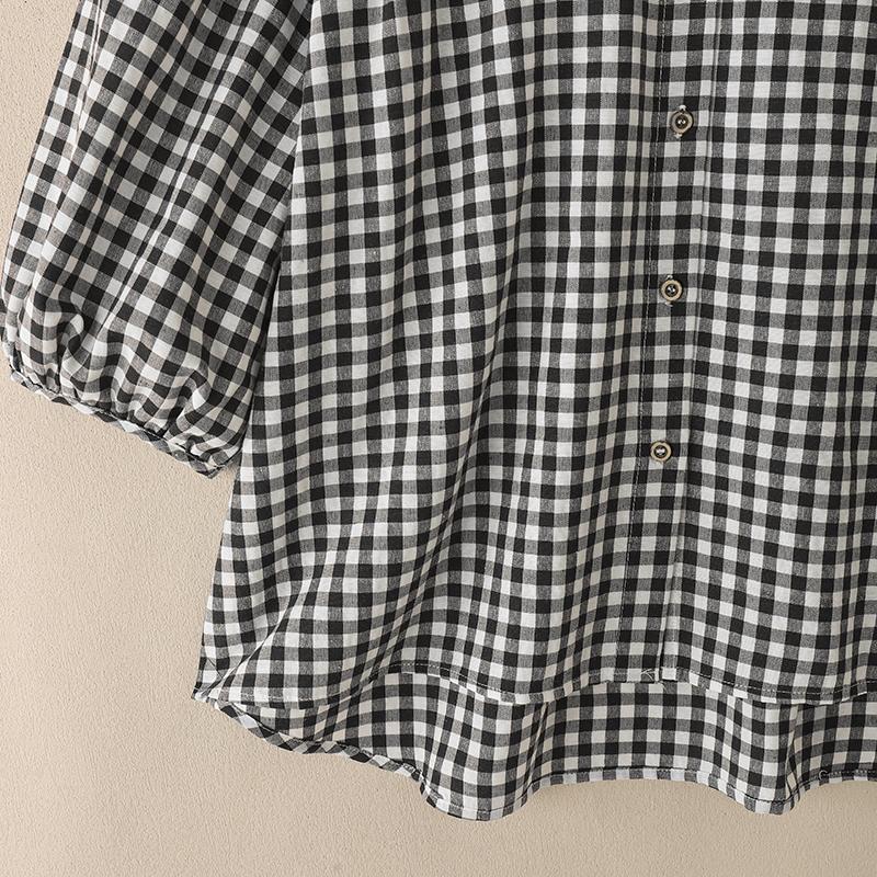 ZANZEA Women Turn Down Collar Loose Casual Half Sleeve Grid Print Blouse