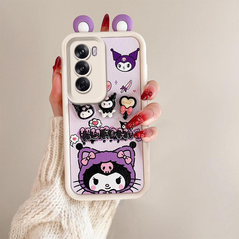 KEYSION Cute Ear 3D Cartoon Case for OPPO Reno12 Pro 5G with Bracelet Soft Silicone Shockproof Phone Cover for OPPO Reno 12 5G
