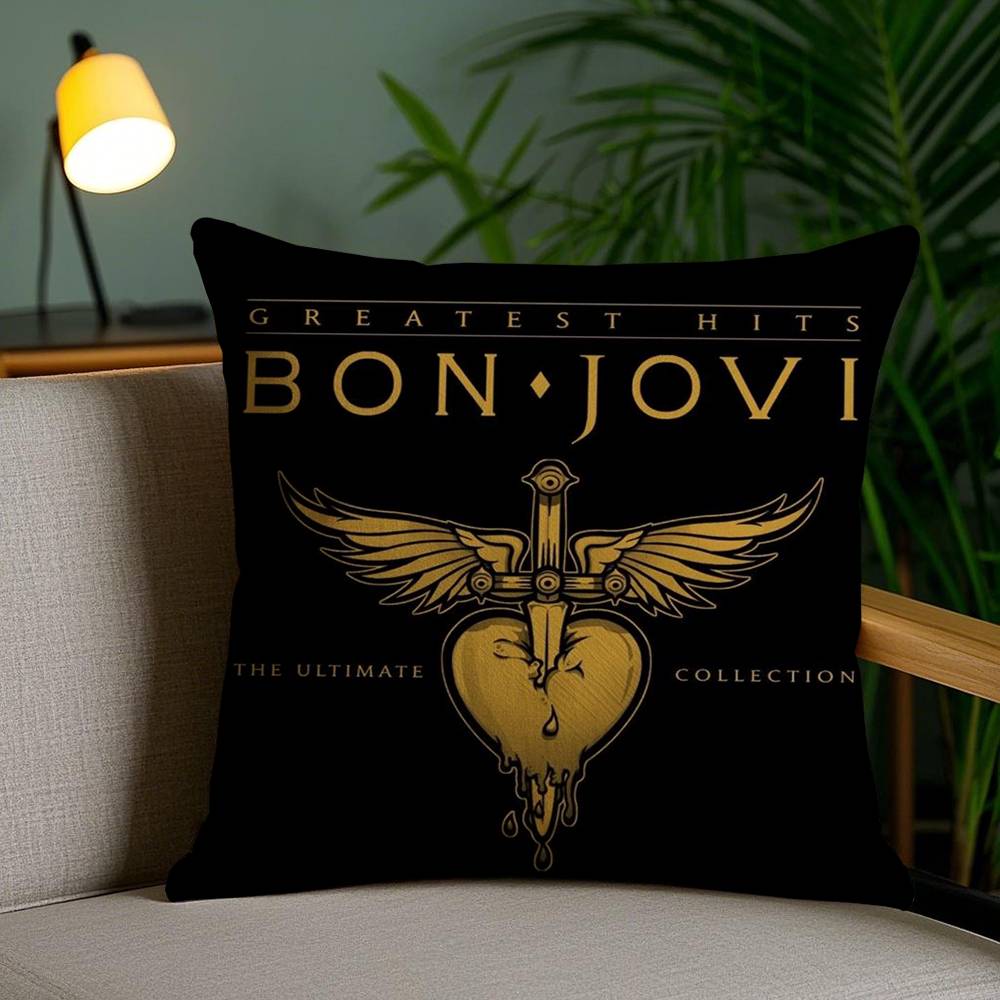 

B-Bon J-Jovi Band Pillow Case Sofa Short Plush Double-sided HD Printing Room Home Office Gift Cushion Cover 30cmx30cm