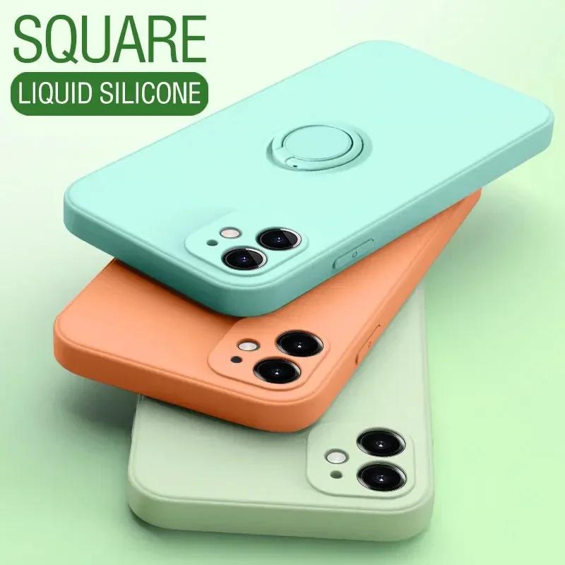 Liquid Silicone Magnetic Bracket Ring Phone Cases For IPhone 15 14 13 12 11 Pro Max Mini X XS XR 8 7 Plus Shockproof Back ';\[].