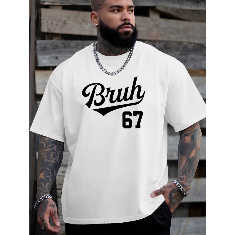 

Men S Loose T-Shirt with 67 Print - a Casual Short-Sleeve Round-Neck Tee for Summer, Breathable And Suitable for Outdoor Sports And The Gym S белый
