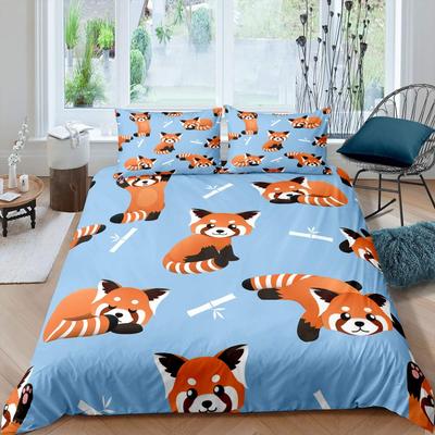 Set Copripiumino Panda Rosso Kawaii Matrimoniale King Size Copripiumini Leggeri Decorazioni per la Camera da Letto Set Biancheria da Letto Animali Carini Senza Piumino