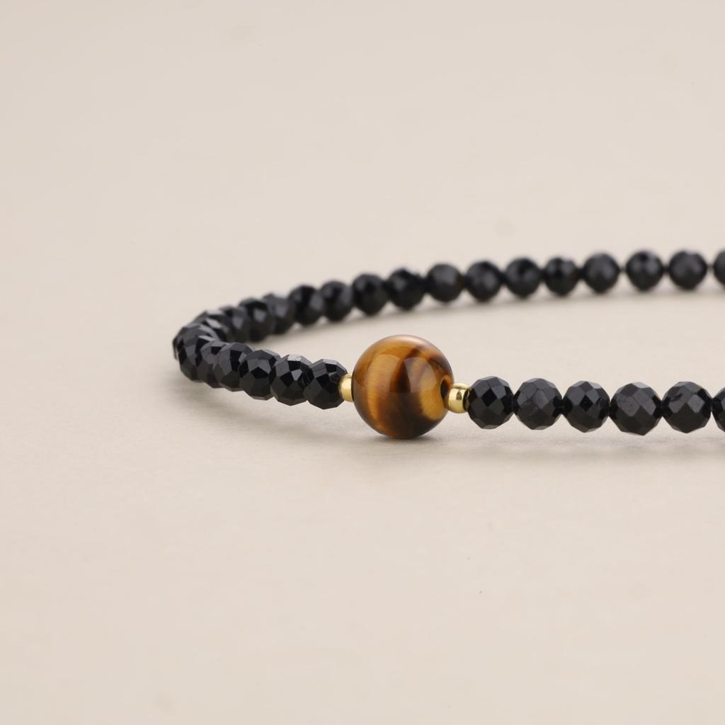 COAI 3mm Tiger Eye Black Tourmaline October Birthstone Amulet Bracelet for Women