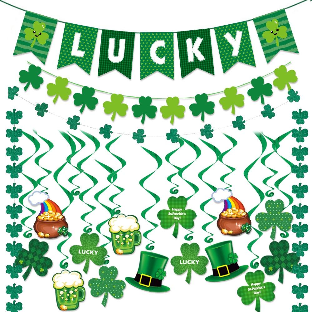 Day Stpatricks Lucky Letter Party Clover Flag Bar Ball Atmosphere Decoration