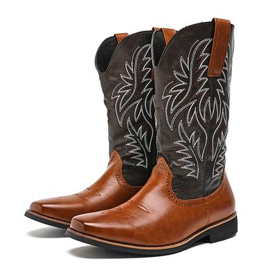 Modne Jesienno-Zimowe Długie Kozaki Retro Haftowane Wysokie Kozaki Outdoor Kowbojskie Rycerskie Męskie Szpiczaste Szyte Rzeźbione Łączone Buty