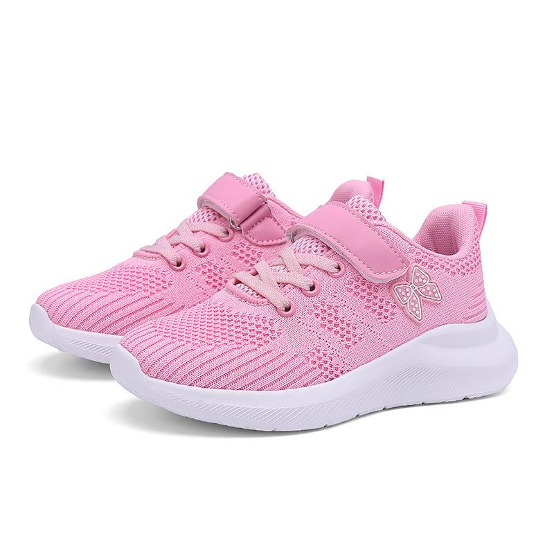 KuaJing 2024 Spring Lightweight Mesh Sports Shoes for Girls - Breathable Fly Knit Running Shoes for Kids 38 розовый