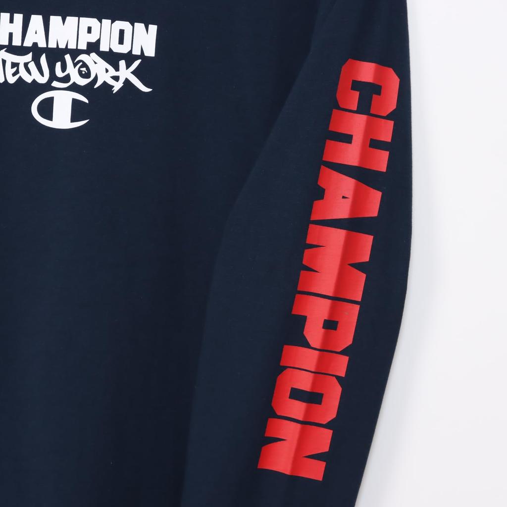 Champion Long Sleeve Long Crew Graphic Logo Men's T-Shirt, Navy, Sleeve, Neck, 100% Cotton, Print, Basic, C3-Z411