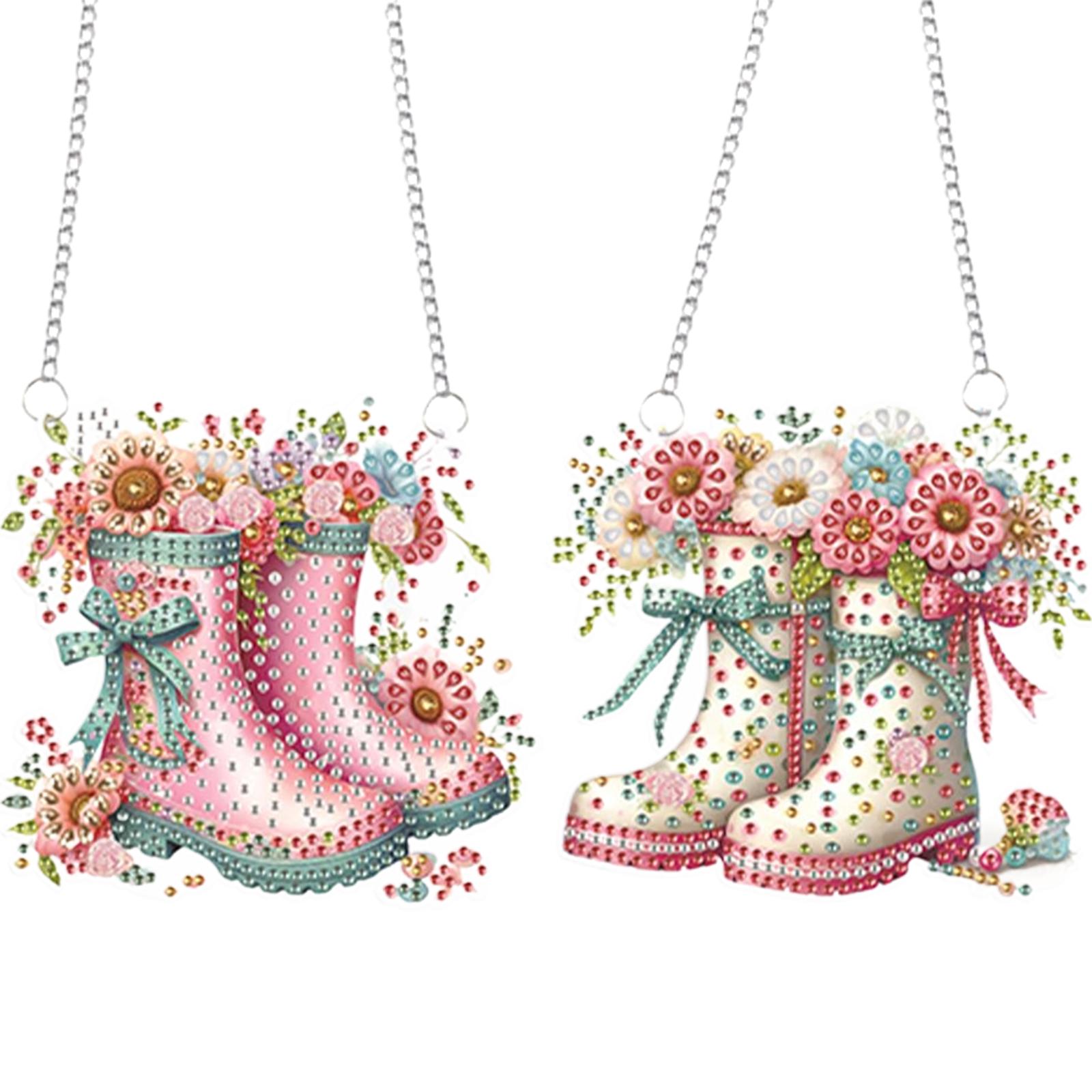 2pcs Flower Theme 2D/Flat DIY Special Shape Diamond Art Pendant 2pcs FlowerTheme 2D Flat DIY Window Hanging Art for Home Decor