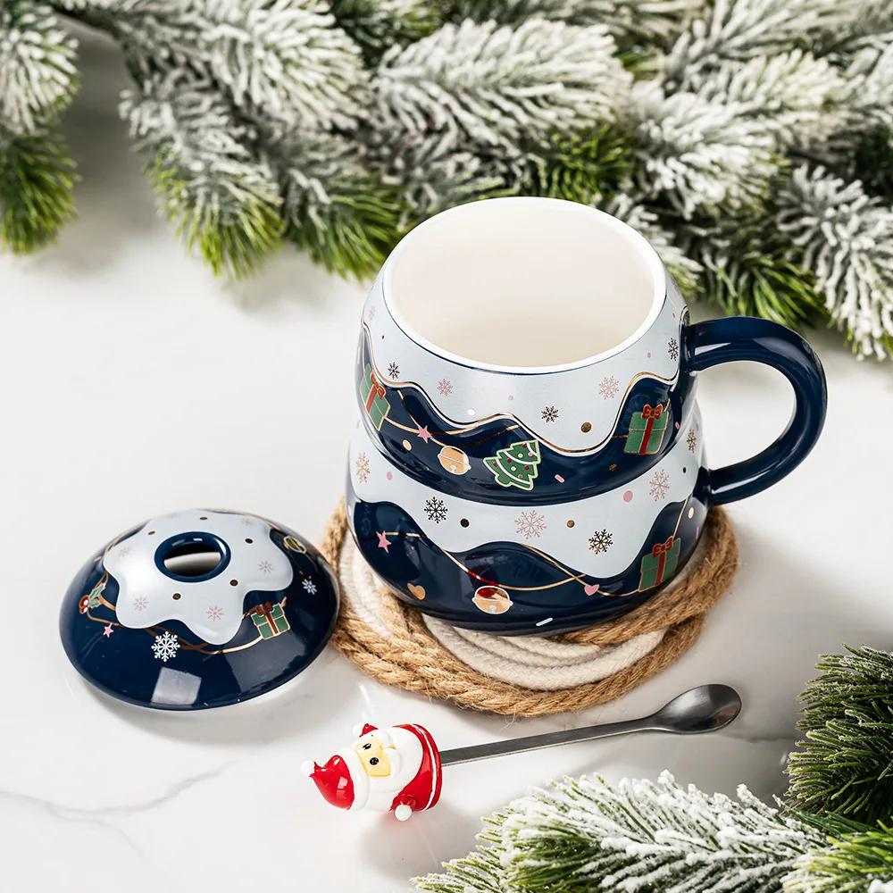 450 ml Leuke Kerst Koffie Mok Met Lepel Keramische Astronaut Vorm Melk Koffie Cup Festival Dárek Kerstman Thee Cup Nordic Mok