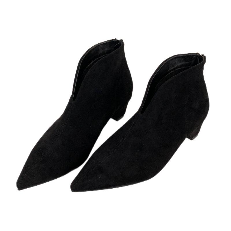 2025 autumn and winter new pointed U-mouth suede medium heel short boots women's sexy commuter short boots fashion boots women