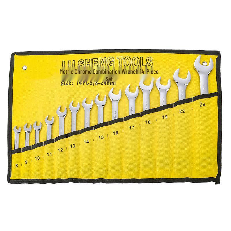 14-Piece Plum Blossom Open-End Double Wrench Set with Hanging Bag
