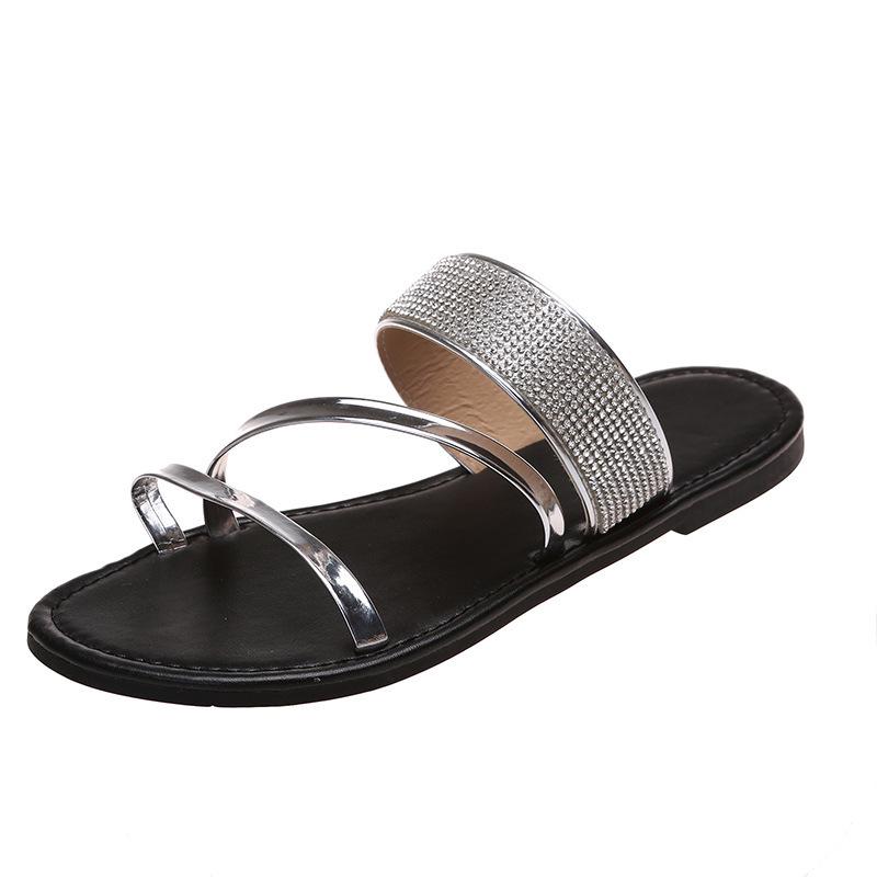 Women's Large Size Rhinestone Flip Flops - Fashionable, Breathable Outdoor Summer Sandals