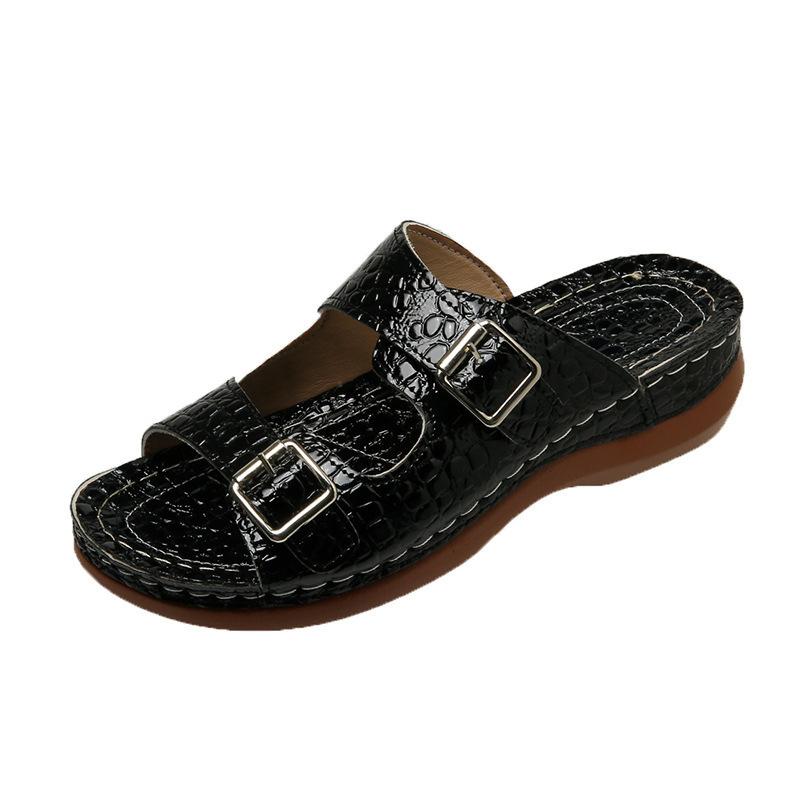 Spring and summer women's shoes large size thick-soled wedge heels women's cool slippers fashion casual double buckle with cool slippers
