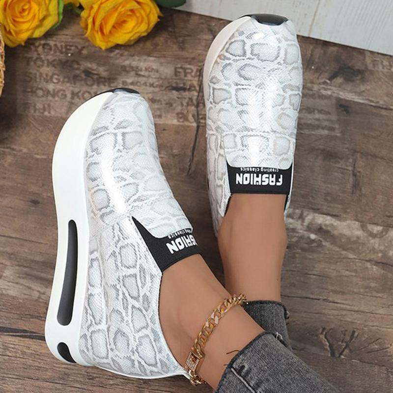 

Fashion Snake Print Pu Leather Sneakers Women Autumn Winter Low Top Platform Sports Shoes Woman Slip On Lightweight Casual Shoes Mujer 42 белый