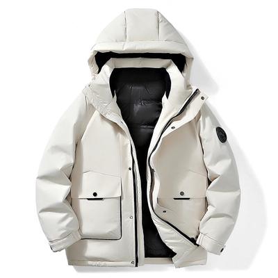 New Winter Plus-size Men's Down Jacket with Fleece Thickened Warm Lapel Hooded Men's Workwear